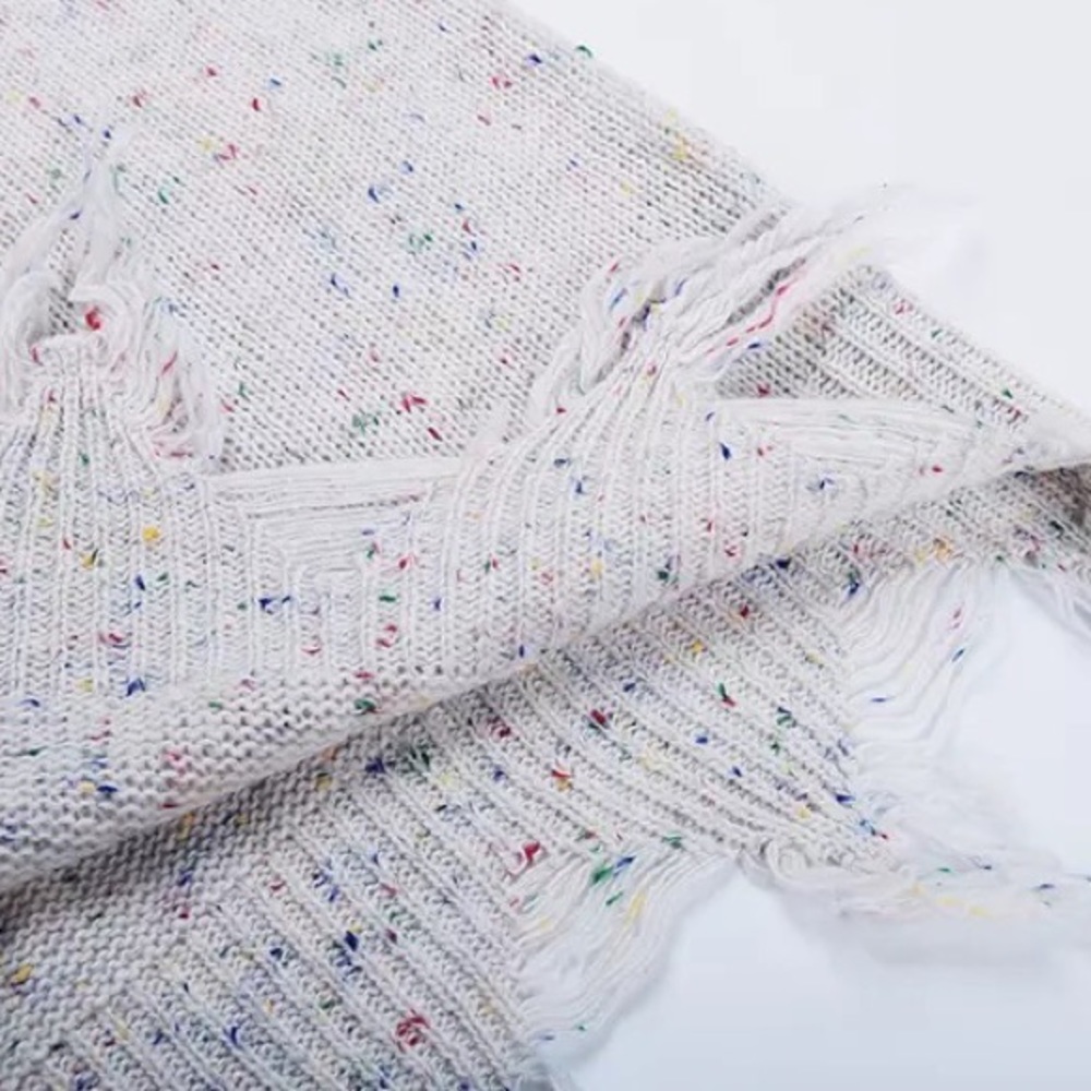LAST ONE Frayed Confetti Distressed Knit Sweater - Picture 7 of 12